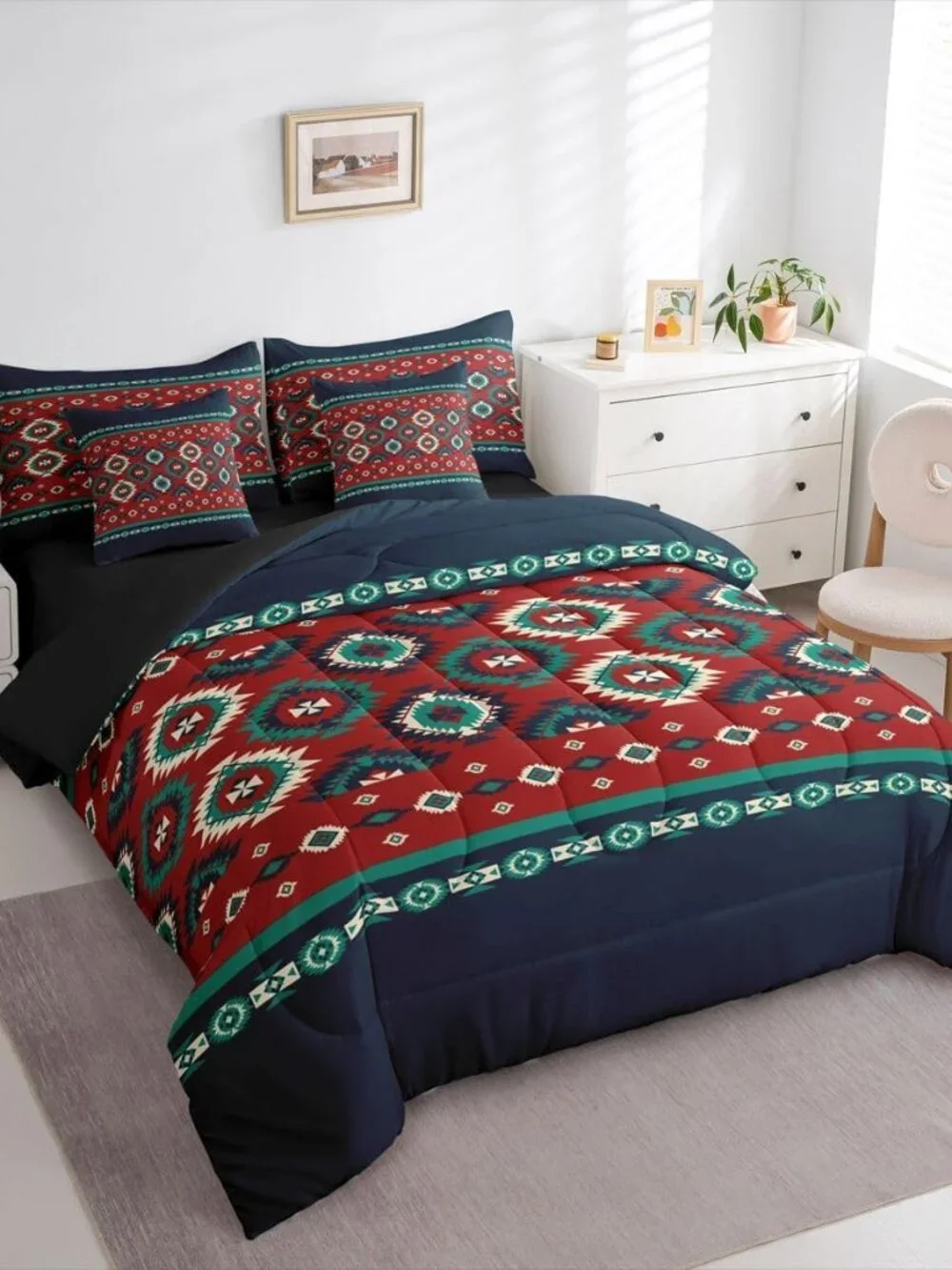Southwestern Aztec Comforter Set with Sheets 7 Piece Queen Size Native American